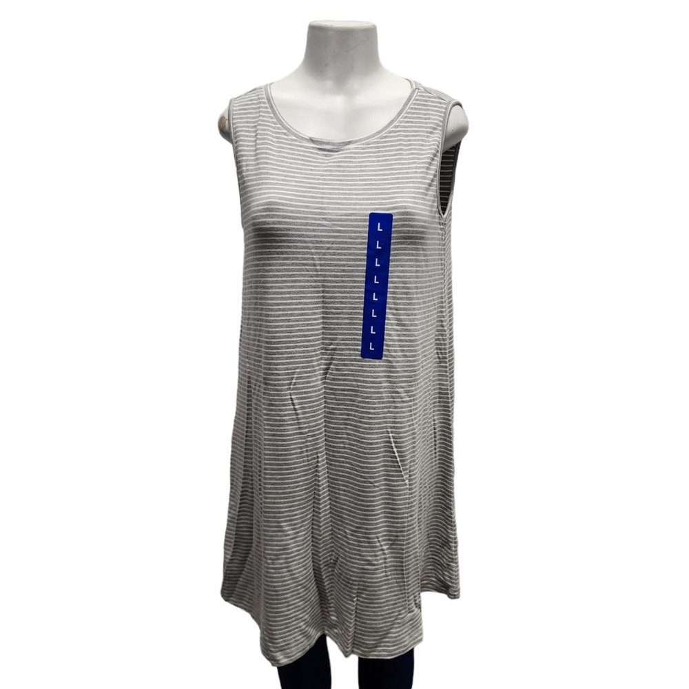 Hilary Radley Tank Slip Dress Womens Casual‎ Striped Grey White Sleeveless Large